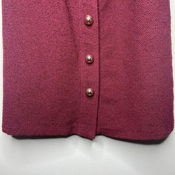 Burgundy Button-Front Sheath Dress Textured Wool Blend Sz S Old Money Holiday - Picture 10 of 11